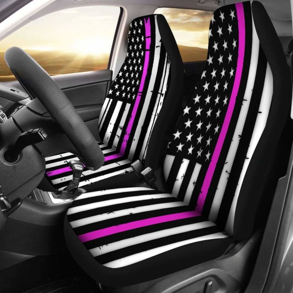 American Flag Car Seat Covers - Pink Stripe Design (Set of 2) | Patriotic Auto Accessories for Trucks & SUVs | Perfect for 4th of July & Veterans Day Decor
