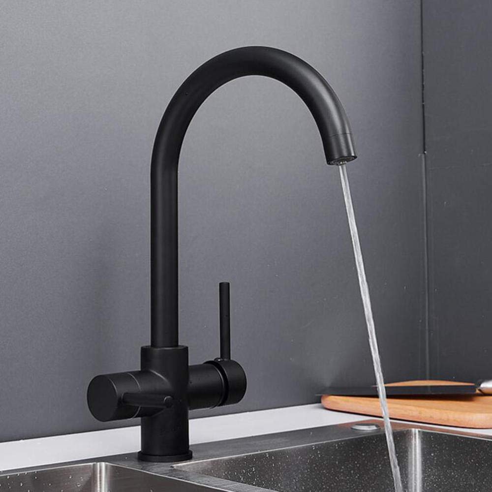 3 in 1 Hot and Cold Water Filter Kitchen Tap - 360° Rotatable Single Hole Sink Tap with 3 Way Filtration, Black - Perfect for Modern Kitchens and Small Spaces