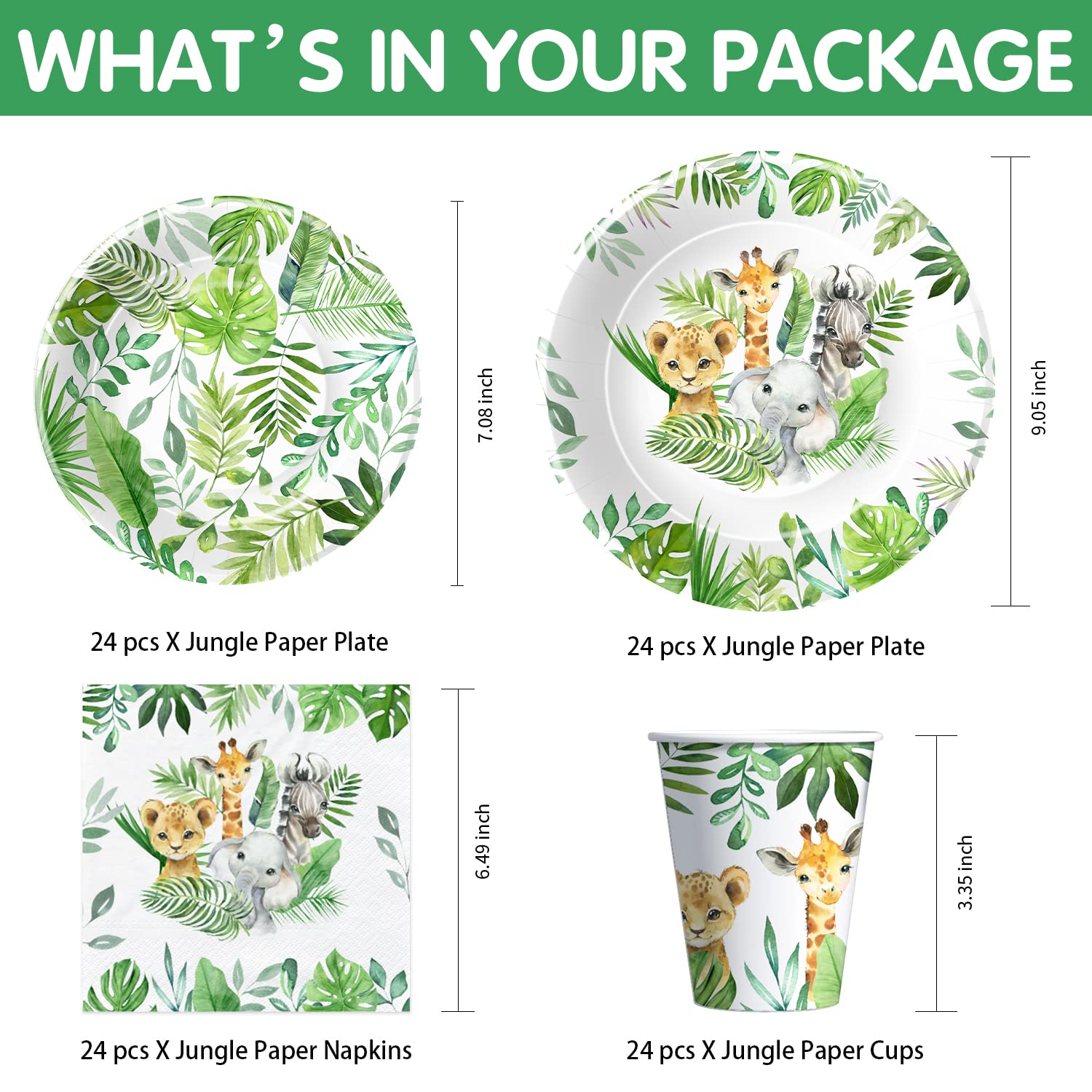 Safari Jungle Theme Party Supplies - 24-Piece Tableware Set with Plates, Cups, Napkins, Cutlery, Tablecloth & Straws | Perfect for Birthday Parties, Baby Showers & Wild Animal Themed Events
