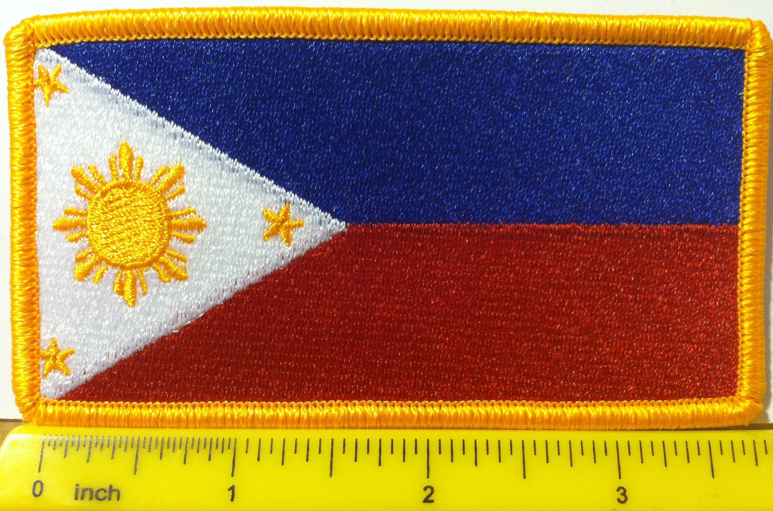 Philippines Flag Iron-on Patch with Gold Border - Embroidered Emblem for Backpacks, Jackets & Hats | Patriotic DIY Sewing Accessories for Clothing & Gifts