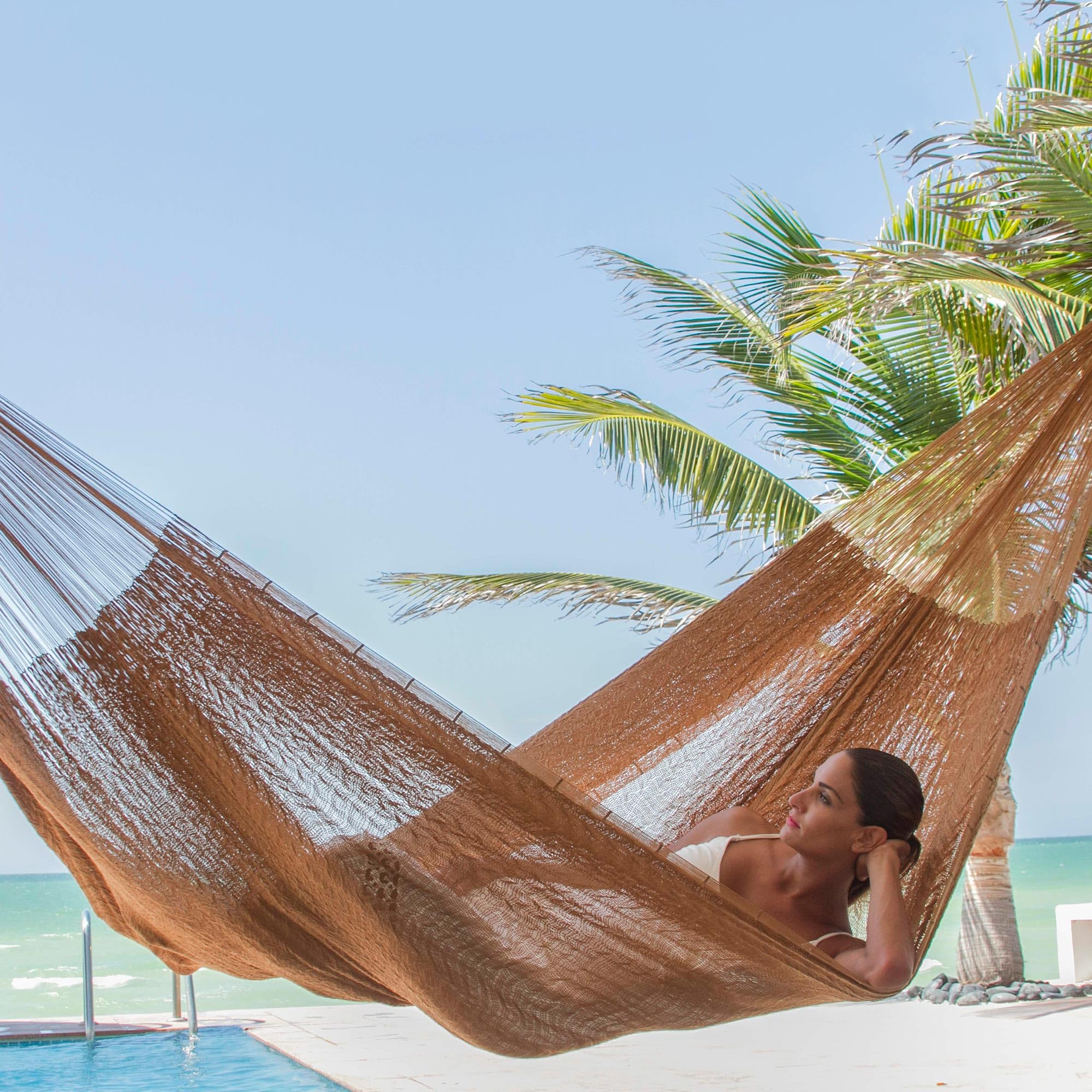 NOVICA Handwoven Mayan Rope Hammock - Glowing Copper Brown Nylon Single Hammock for Outdoor Relaxation | Perfect for Backyard, Beach & Patio Use