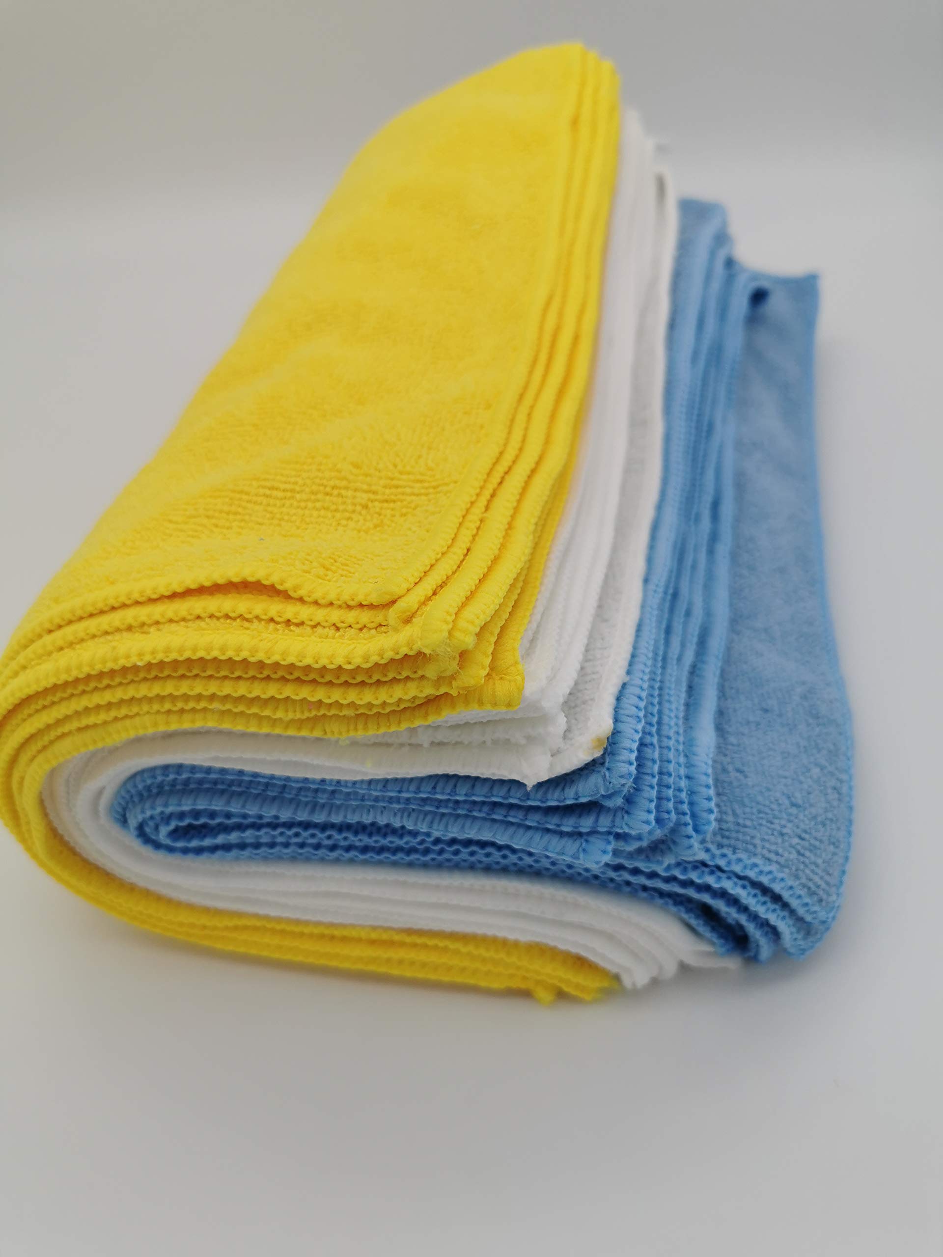 25-Pack Microfiber Cleaning Cloths - Super Absorbent, Ultra Soft, Non-Scratch for Cars, Windows, Kitchen & Bathroom - Blue, Yellow, White Multi-Purpose Cleaning Towels