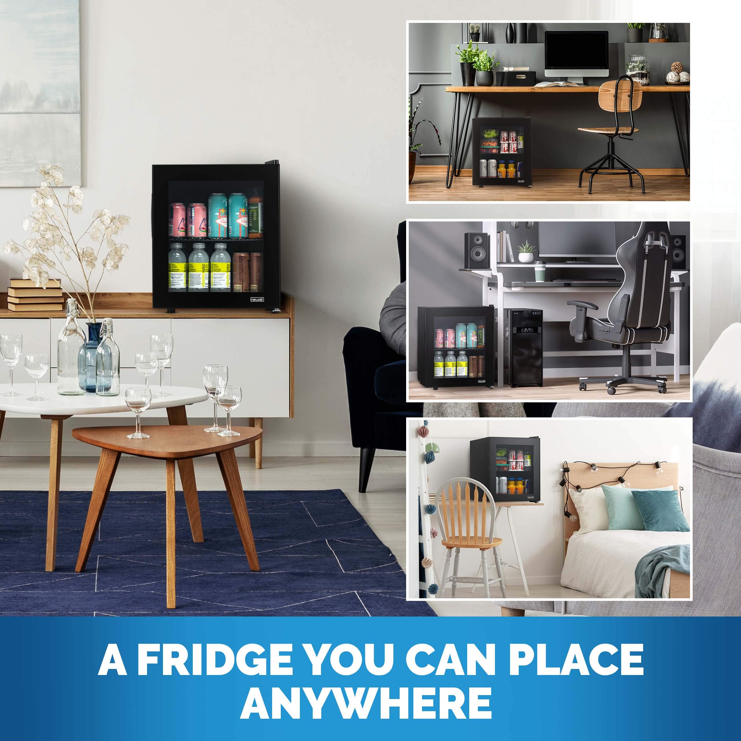 NewAir 60 Can Freestanding Beverage Cooler with Reversible Glass Door - Black Mini Fridge with Door Alarm | Perfect for Home Office, Dorm Room, Man Cave, Bar & Entertainment Spaces | Compact Drink Refrigerator for Soda, Beer & Energy Drinks