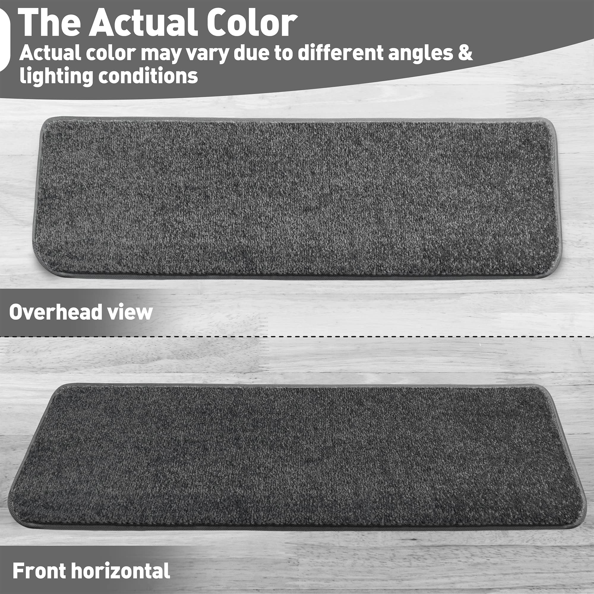 PURE ERA Non-Slip Carpet Stair Treads Set - 14 Pieces Bullnose Tape-Free Indoor Stair Protectors, Pet Friendly Washable Rugs, Soft Skid-Resistant Dark Gray Covers (9.5