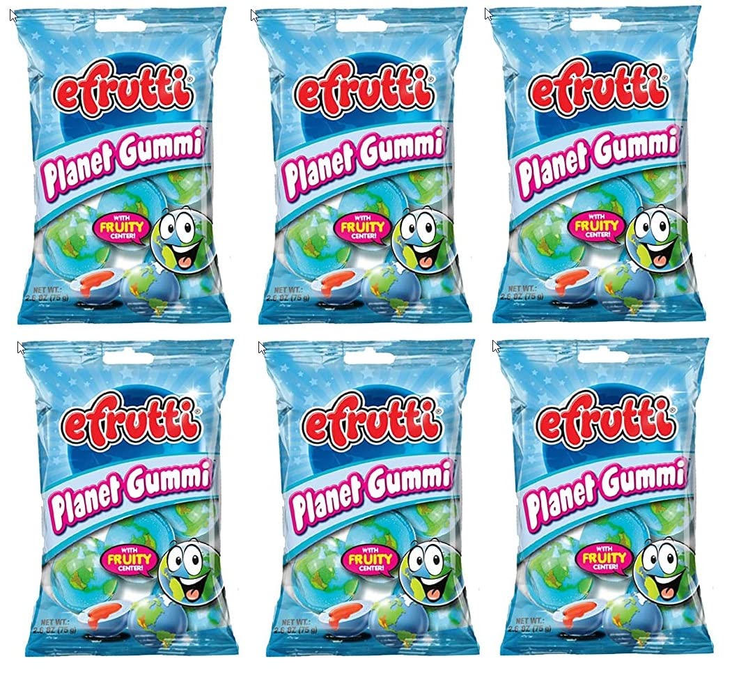 E Frutti Planet Gummi - Assorted Fruit Flavored Gummy Candy - 2.6oz (6 Pack) - Perfect for Birthday Parties, Halloween Treats & Office Snacks