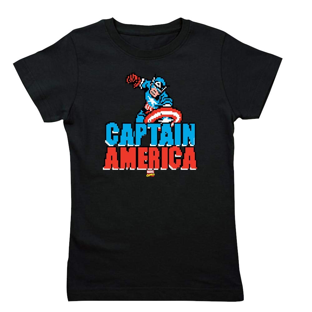 Captain America Pixel Art Girls Slim Fit T-Shirt - Superhero Graphic Tee for Women & Teens - Casual Wear, Cosplay, Comic Con Outfits