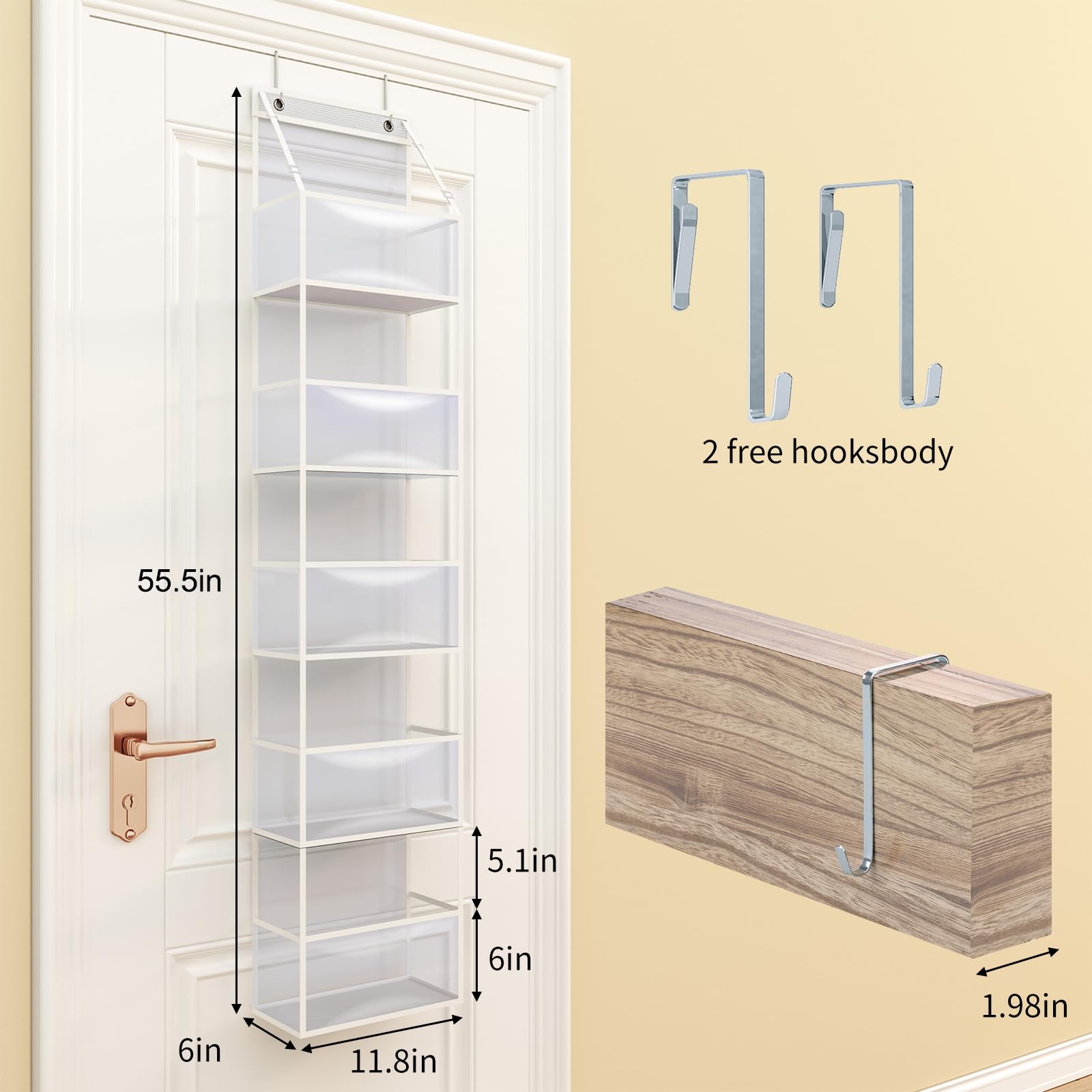 Fixwal 5-Tier Over The Door Hanging Pantry Organizer - Clear Plastic Pocket Storage Shelf for Closet, Bedroom, Bathroom & Nursery - Heavy Duty 25lb Capacity Space Saver - Perfect for Organizing Snacks, Toys, Toiletries & Household Essentials