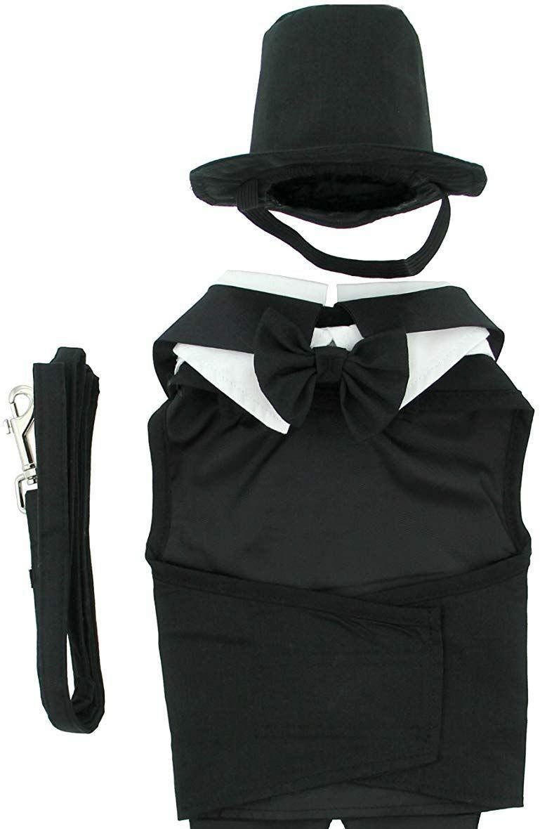 Black Dog Harness with Tuxedo & Tails Bow Tie - Adjustable Cotton Collar for Small Medium Large Dogs - Perfect for Weddings, Parties & Special Occasions