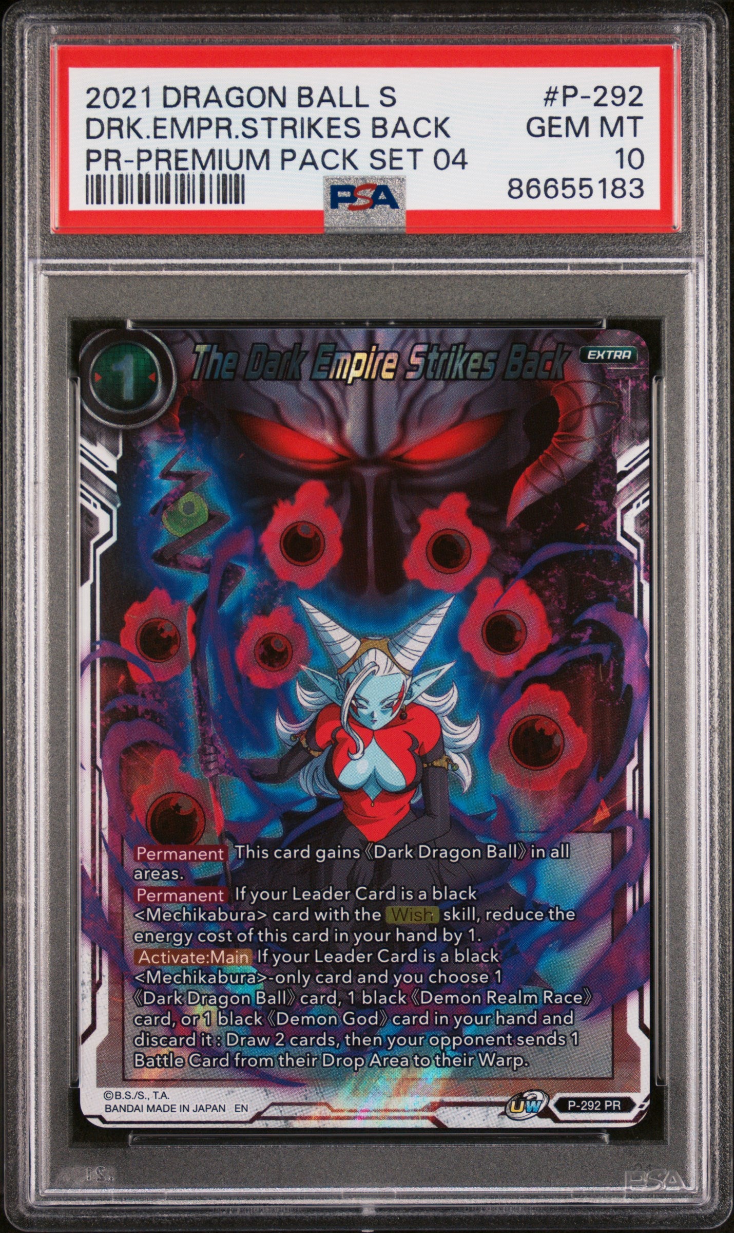 2021 Dragon Ball Super Dark Empire Strikes Back #P 292 PSA 10 Graded Card - Perfect for Collectors, Display & Anime Memorabilia Collections