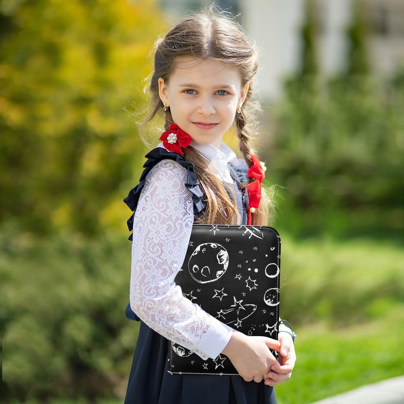 Space Planets Stars Black 4-Pocket Trading Card Binder with 50 Removable Sleeves - 3-Ring Card Album Holds 400 Cards - Perfect for Sports, Gaming & Collectible Cards - Ideal for Boys, Girls & Card Game Enthusiasts