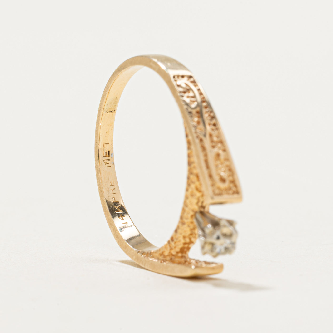 14K Gold High Set Diamond Textured Ring - 0.025ct Round Cut Solitaire Engagement Ring - Size 5.25 - Perfect for Wedding, Proposal & Anniversary Gifts