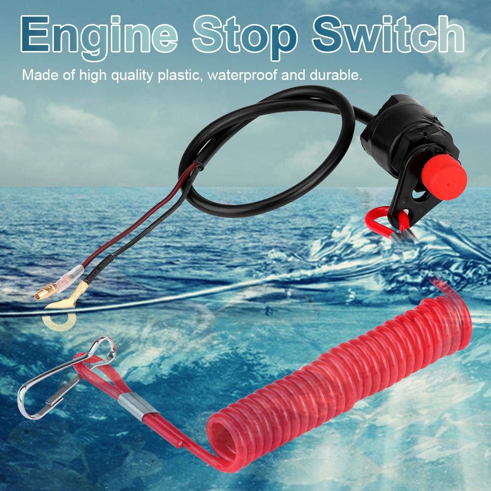 Waterproof Marine Safety Tether Switch - Engine Kill Stop Switch for Outboard Motors & Motorcycles - Durable Black & Red Emergency Lanyard - Perfect for Boating, Jet Ski, Lawn Mower & Powersports Safety