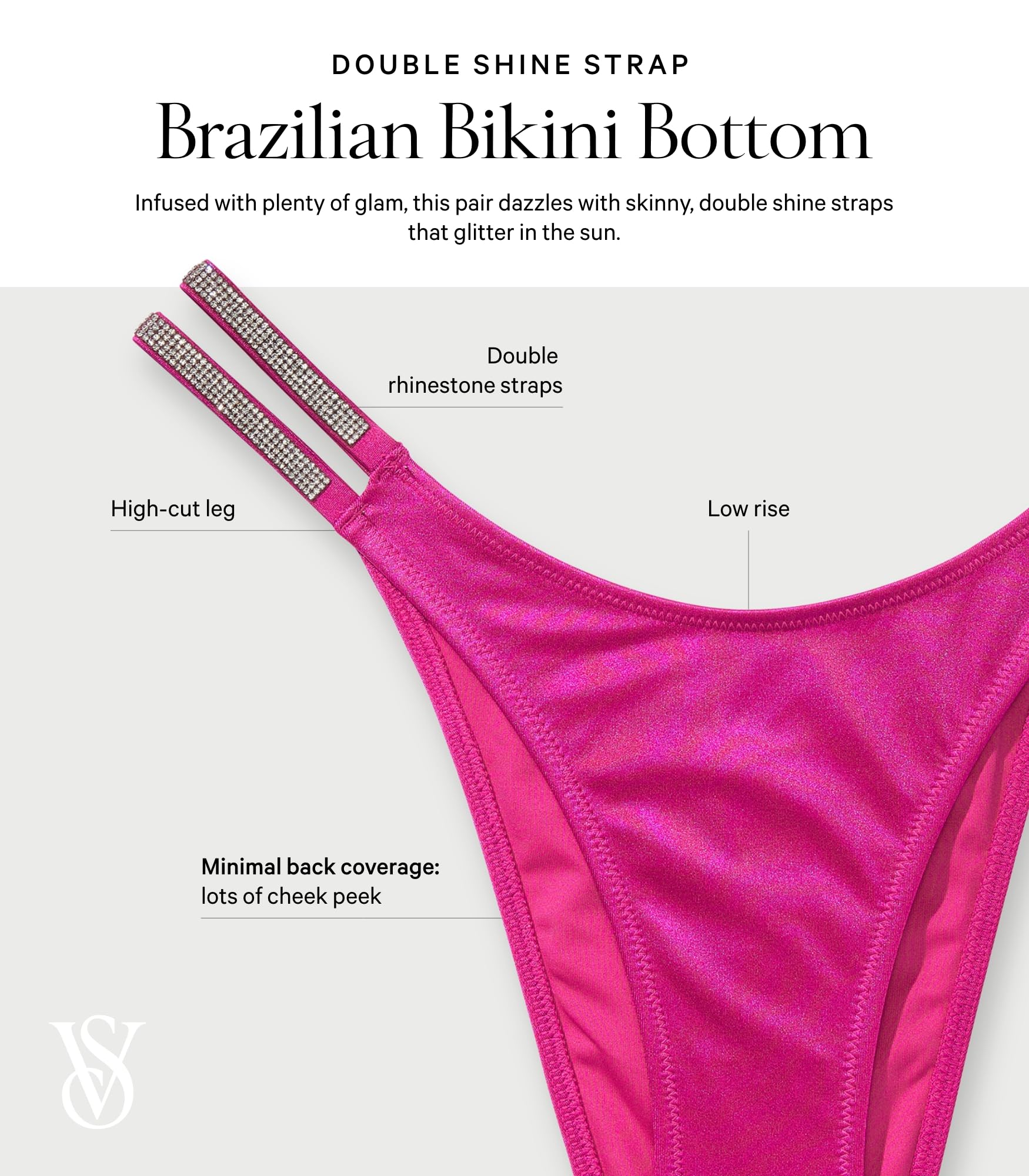 Victoria's Secret Double Shine Strap Brazilian Bikini Bottom - Sexy High Cut Swimwear for Women | Perfect for Beach Vacations, Pool Parties & Summer Getaways