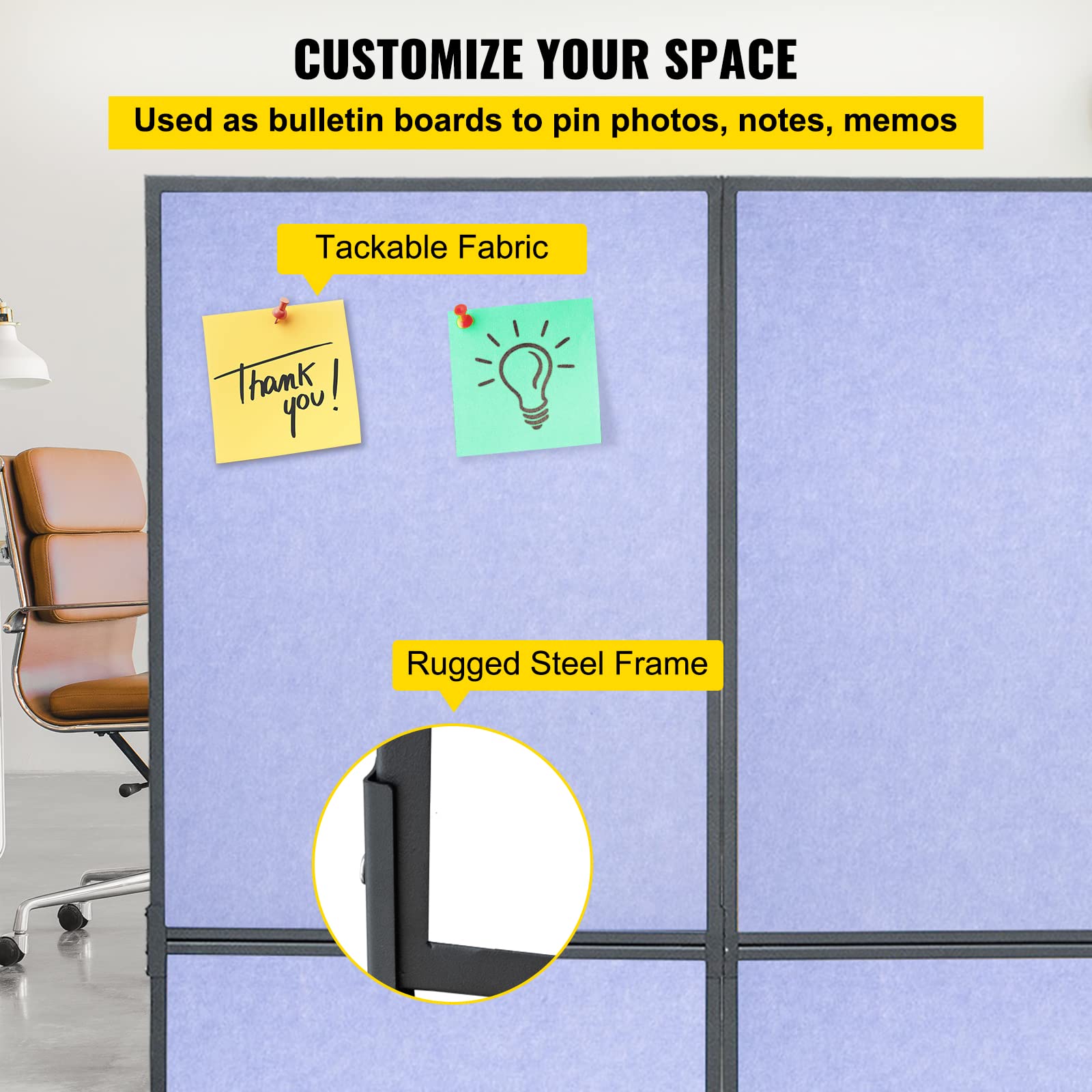 VEVOR 5.5 ft Folding Room Divider Privacy Screen - 3 Panel Portable Partition for Office, Home & School - Steel Blue Acoustic Room Separator | Perfect for Workspace Privacy, Classroom Dividers & Library Study Areas
