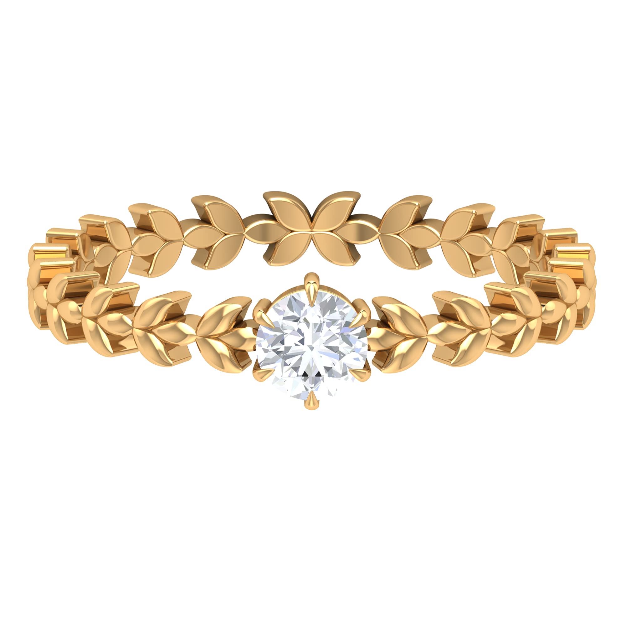 1/4 CT Certified Diamond Band Ring for Women - April Birthstone, 14K Solid Gold, Solitaire & Leaf Design | Elegant Wedding, Anniversary & Everyday Jewelry Gift