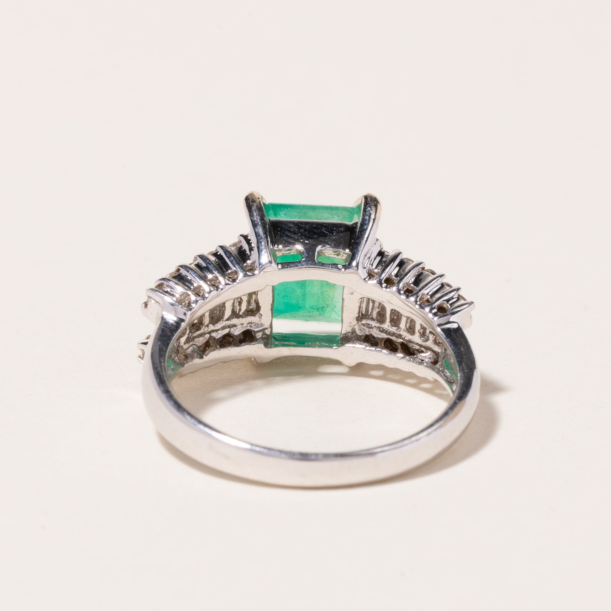 18K White Gold Emerald and Diamond Ring - 2.22ct Emerald & 0.47ctw Diamonds | Size 6.25 | Elegant Engagement, Wedding, Anniversary Jewelry Gift for Women