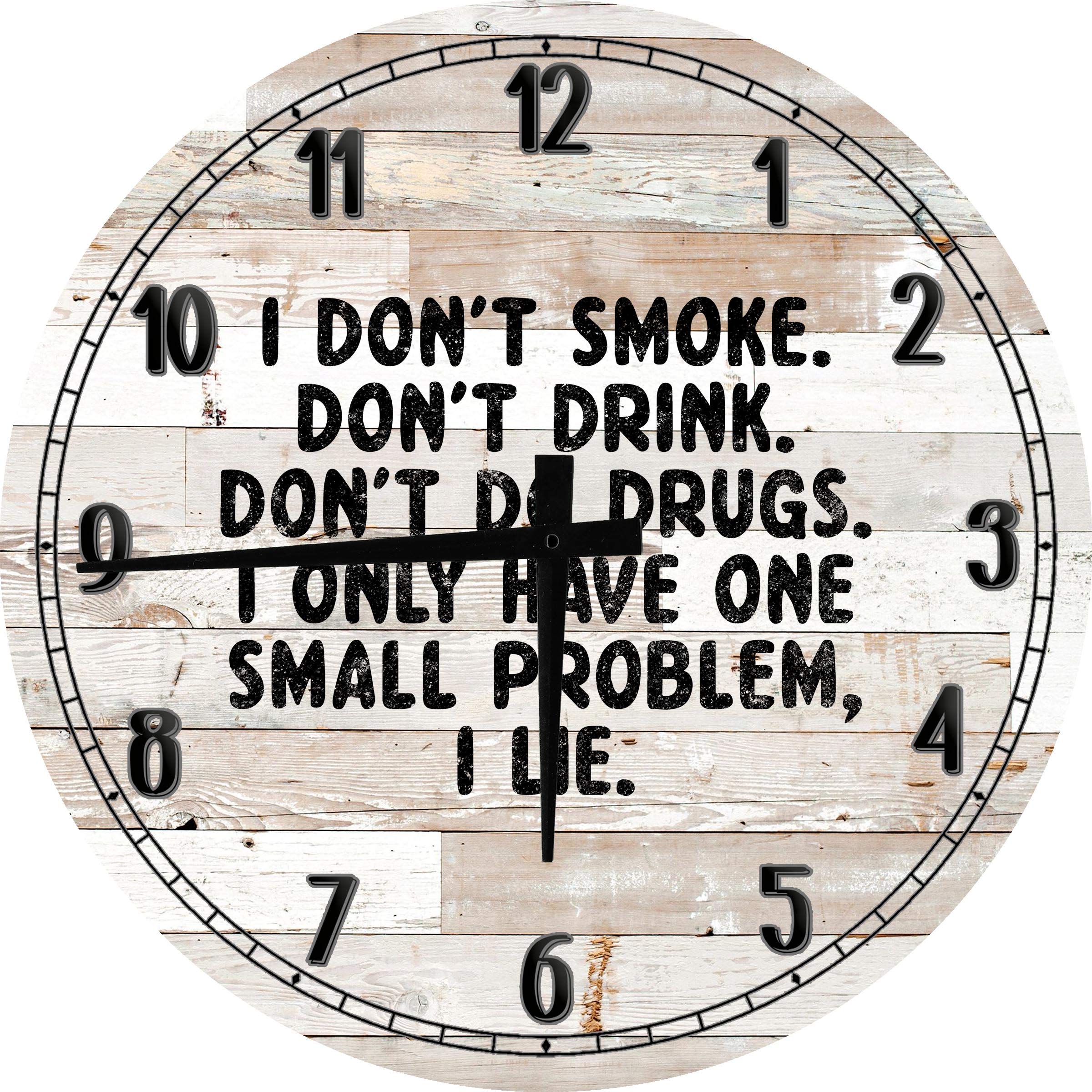 24 Inch White Round Wall Clock - Battery Operated, Bar Wall Art Decor for Home, Office, or Cafe - Perfect for Compulsive Liar, Smoker, Drinker Theme Spaces
