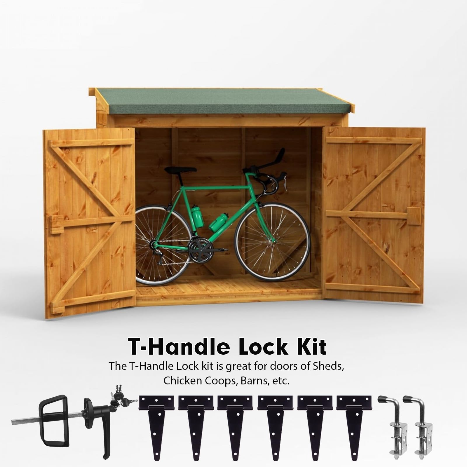 Double Door Shed Hardware Kit - Heavy Duty Hinges, Secure Latches & L-Handle Lock - Includes Window & Door Hinge Set for Gates, Playhouses & Outdoor Storage - Perfect for DIY Sheds, Playrooms & Garden Storage Solutions