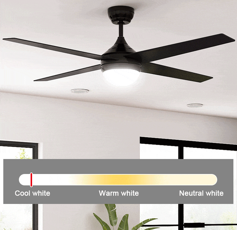 1200mm 4-Blade Ceiling Fan with 3-Color LED Light and Remote Control - Energy Efficient Cooling for Living Room, Bedroom, and Outdoor Spaces