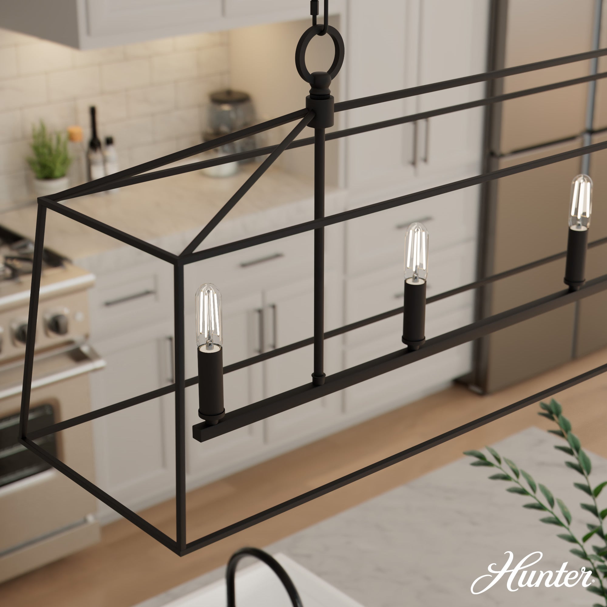 Hunter Fair Oaks 4-Light Chandelier Ceiling Fixture in Matte Black - Jasmine Roth Collection | Modern Farmhouse Lighting for Dining Room, Bedroom & Foyer