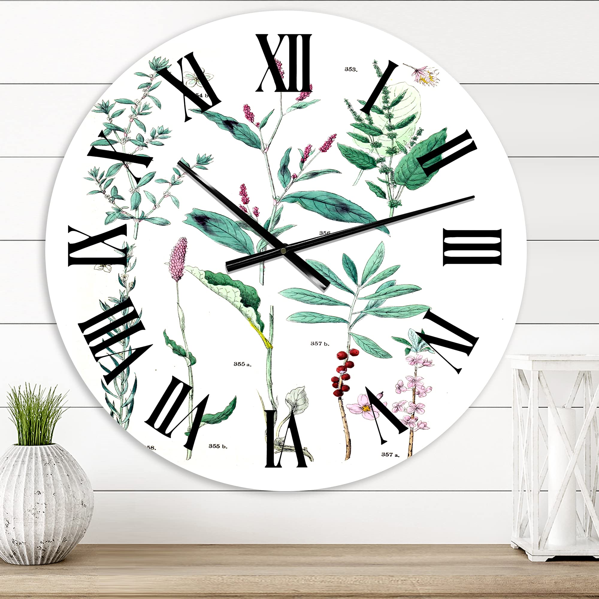 Vintage Plants Floral & Botanical Large Wall Clock - Traditional Home Decor for Living Room, Bedroom & Office - Silent Non-Ticking Clock with Roman Numerals - Perfect Gift for Housewarming & Home Decoration