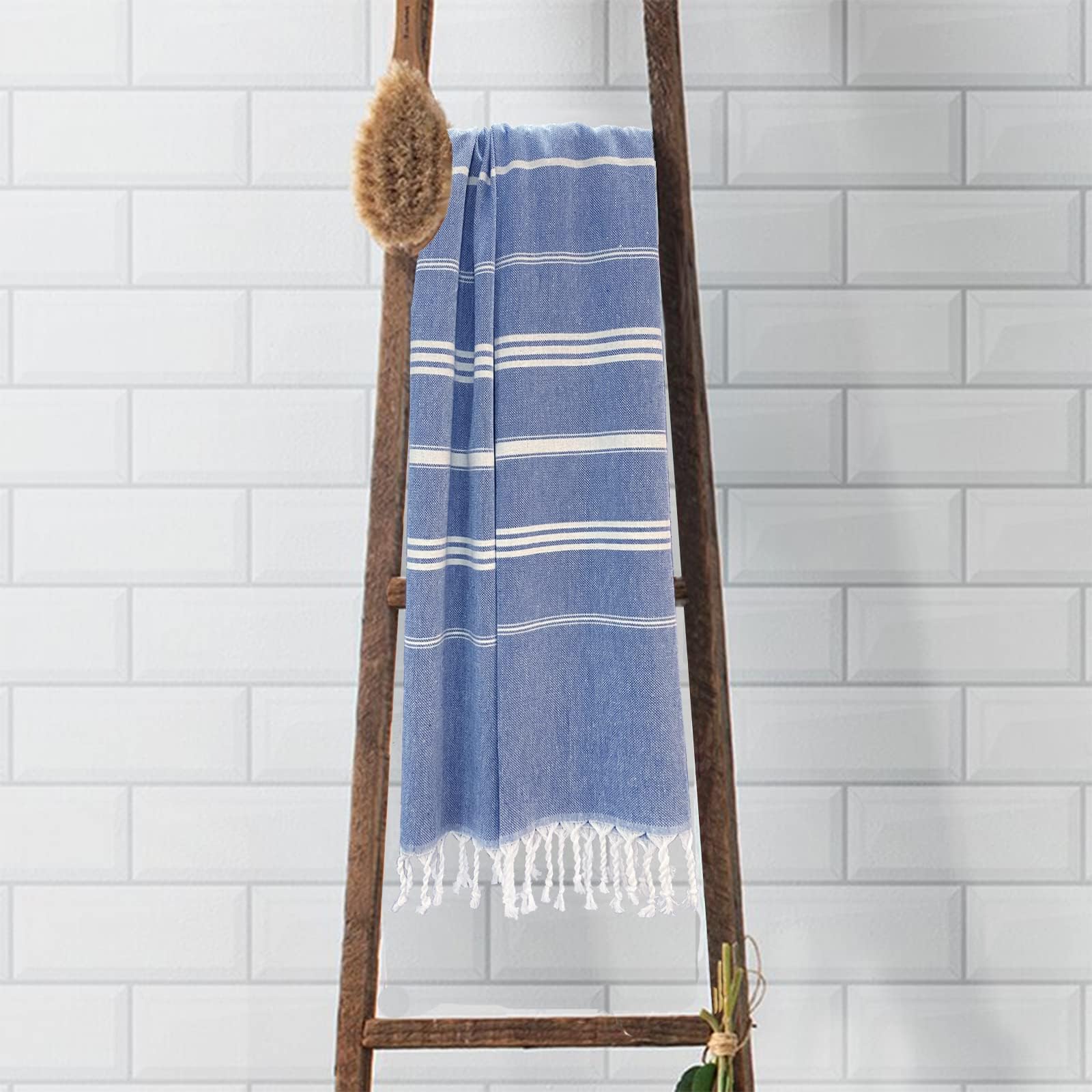 Premium Cotton Turkish Beach Towel - Oversized Lightweight Peshtemal for Sand-Free Beach, Pool & Travel | Quick-Dry Hammam Towel in Prewashed Denim Blue | Perfect for Vacation, Yoga & Spa Days