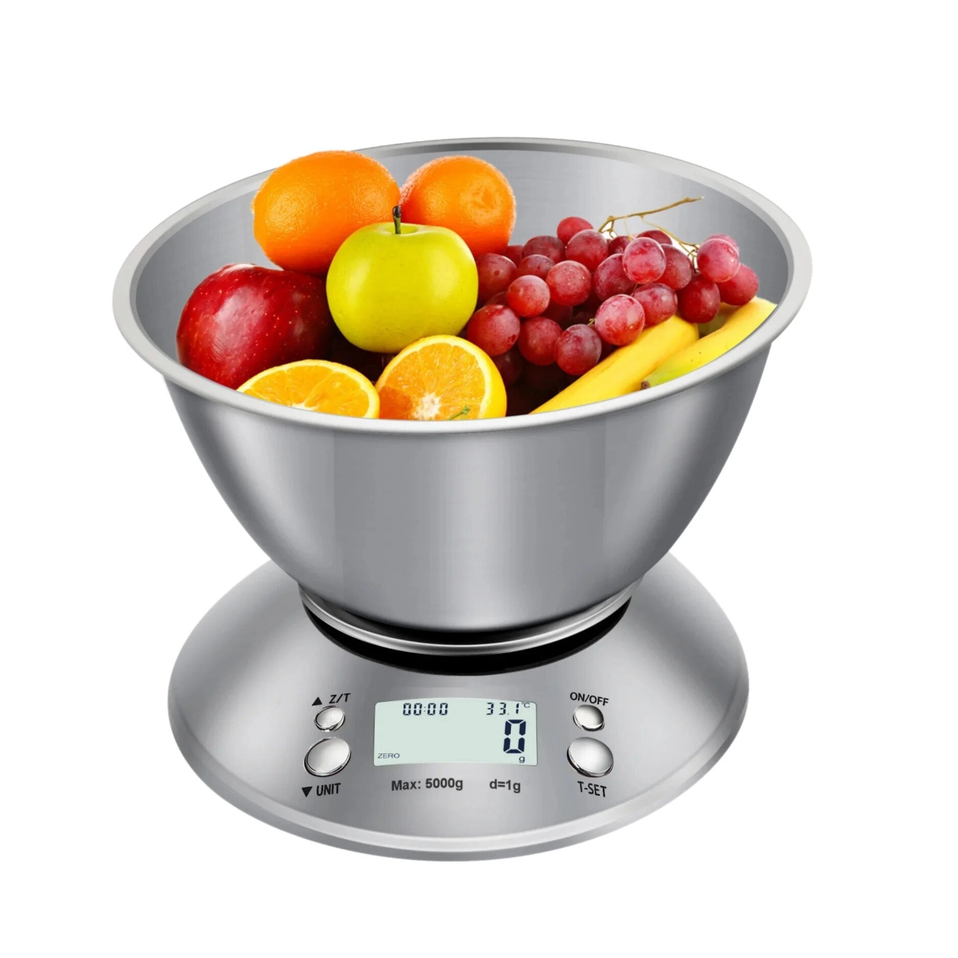 ANYCO Anygleam Digital Stainless Steel Kitchen Scale with Removable Tray - 5kg/11lb Capacity, Precise Measurements for Baking, Cooking & Portion Control (Silver) - Perfect for Home Chefs & Meal Prep