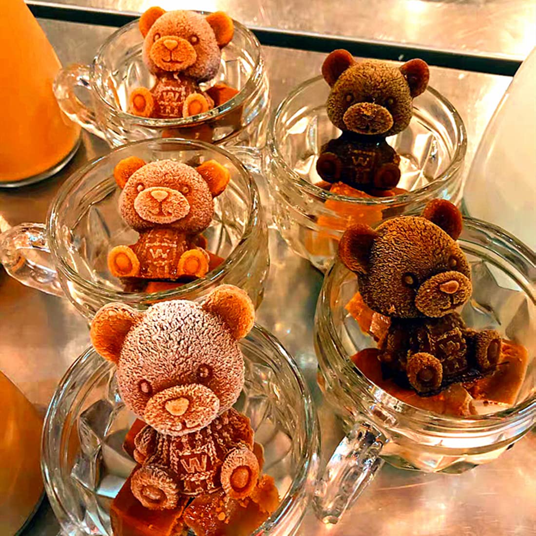 Bear Ice Molds 4 Pack - Silicone Ice Cube Trays for DIY 3D Bear-Shaped Ice Cubes - Perfect for Iced Coffee, Cocktails, Juice & Beverages (2 Small + 2 Large) - Great for Parties, Home Bars & Summer Drinks