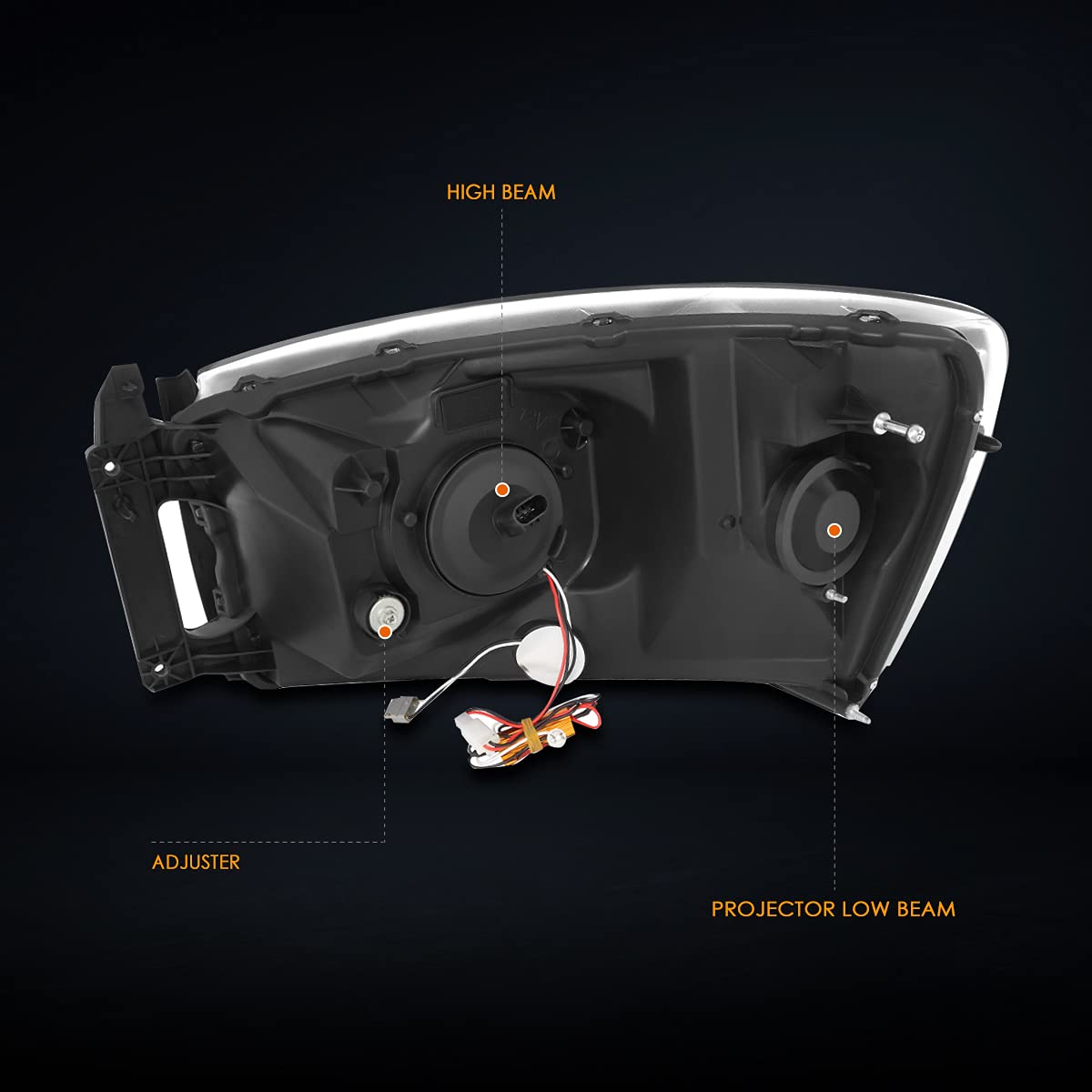 PM PERFORMOTOR C-Bar LED DRL Sequential Turn Signal Projector Headlights Assembly - Compatible with 2006-2009 Dodge Ram 1500/2500/3500 (Black Housing, Clear Lens) - Upgrade for Better Visibility & Style at Night Driving