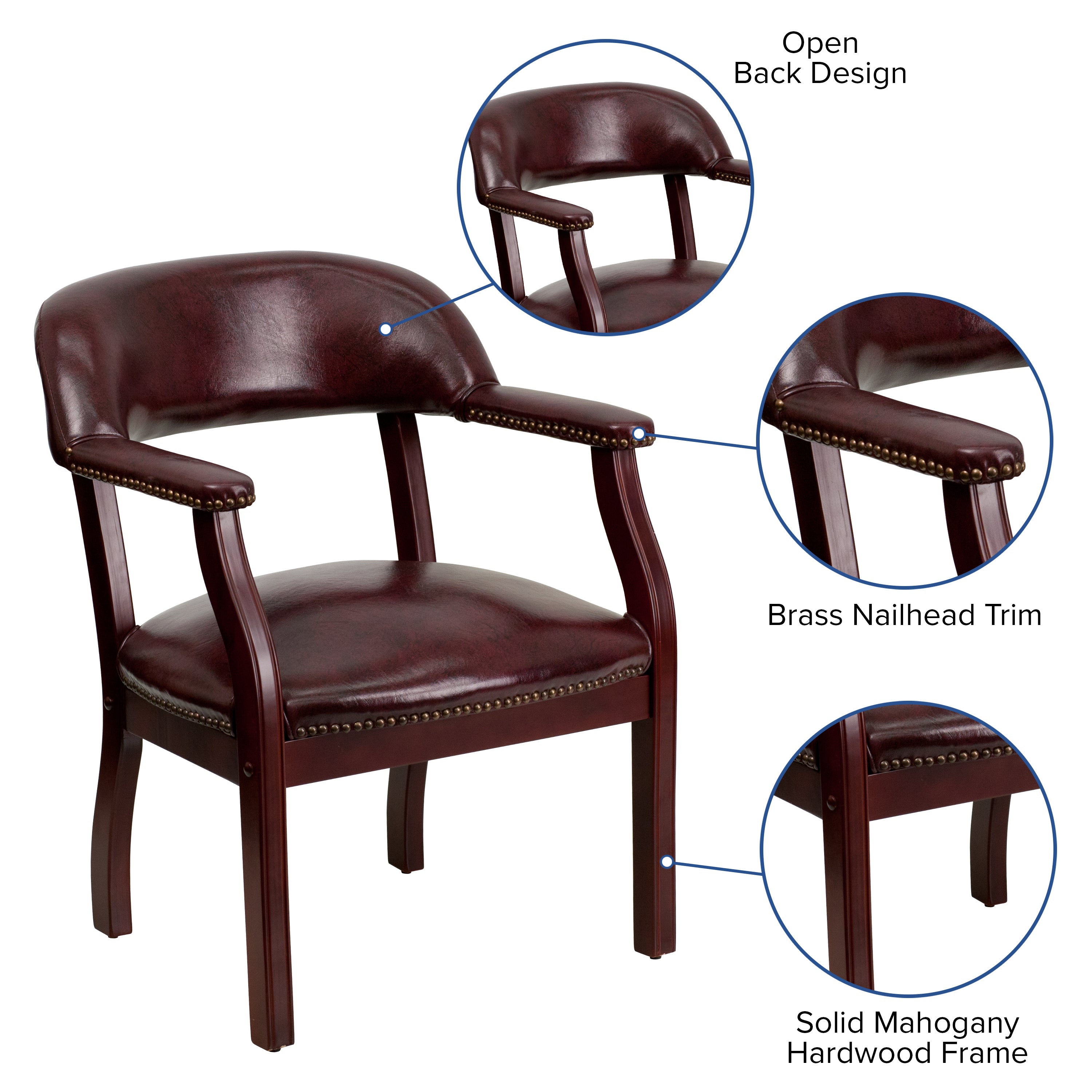 Premium Traditional Vinyl Conference Chair with Elegant Nailhead Trim - Perfect for Office Meetings, Executive Suites & Home Offices