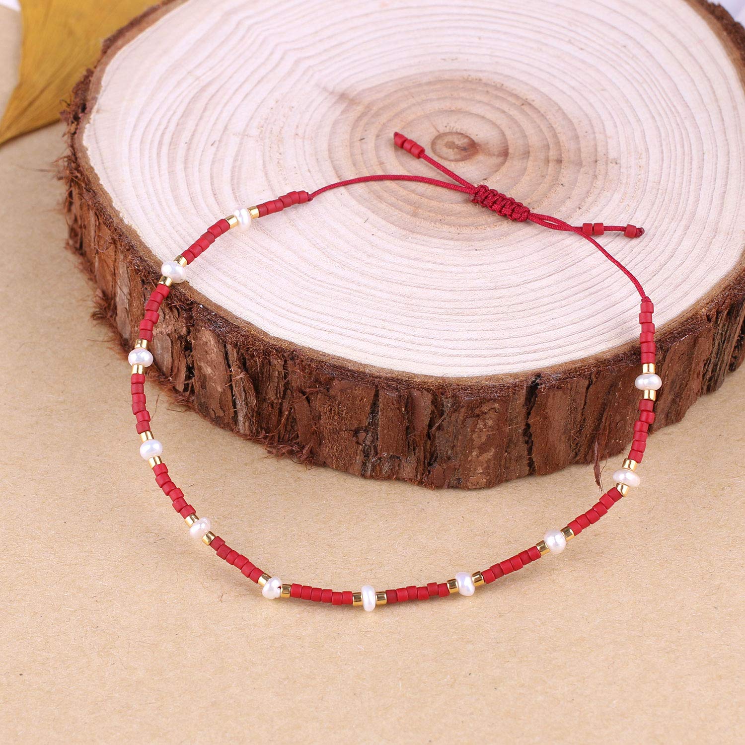 C·QUAN CHI Charm Pearl Bracelet - Handmade Adjustable Friendship Bracelet with Seed Beads & Flat Knot Design for Women - Perfect for Gifts, Boho Style & Everyday Wear