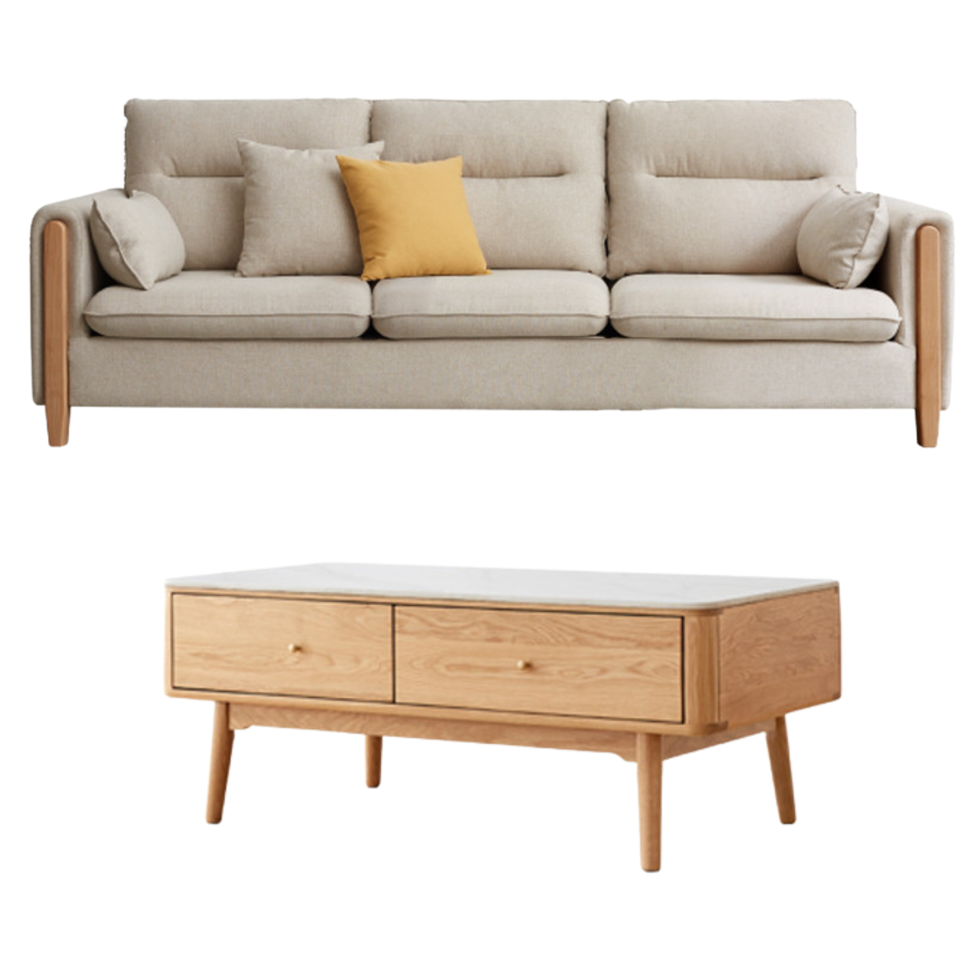 Premium Oak Solid Wood Luxury Fabric Sofa - Elegant & Durable Living Room Furniture for Home & Office Decor