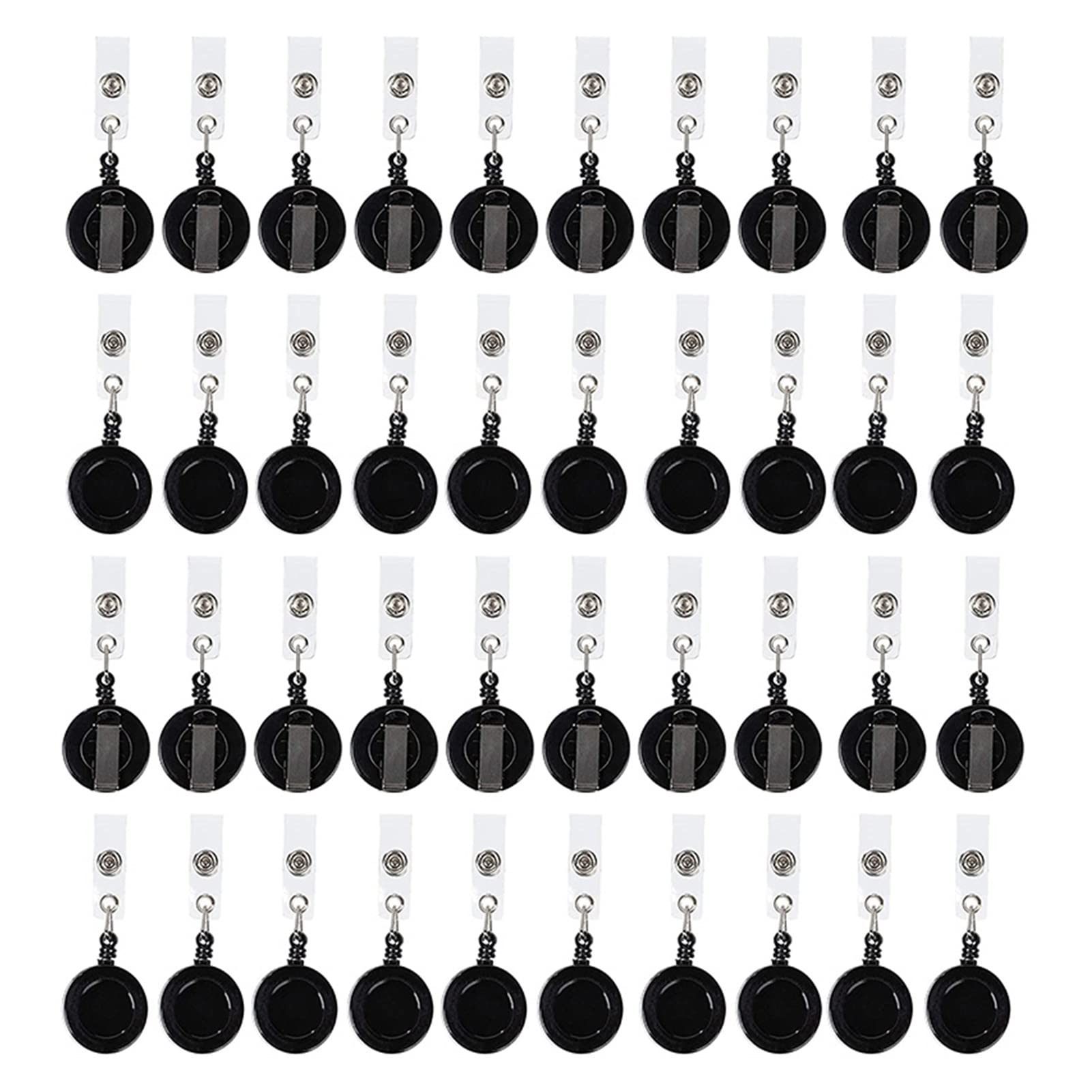 CHENCHEN 100-Pack Retractable Badge Reel with Metal Belt Clip & Key Ring - Durable ID Card Holder for Work, School, Events - Perfect for Nurses, Teachers, Security, Conventions (Black)