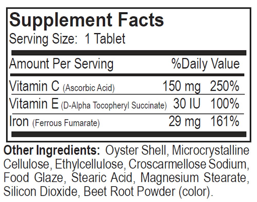 Iron with Vitamin C & E Supplement - 60 Layered Tablets for Energy Boost & Immune Support - Perfect for Active Lifestyles & Daily Wellness