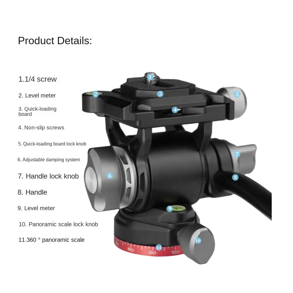 ZOMTTAR 1PC Aluminum Alloy Panoramic Tripod with Hydraulic Fluid Damping - Professional Camera Stand for DSLR/SLR Cameras & Monopods - Perfect for Photography, Videography, Travel & Outdoor Shooting