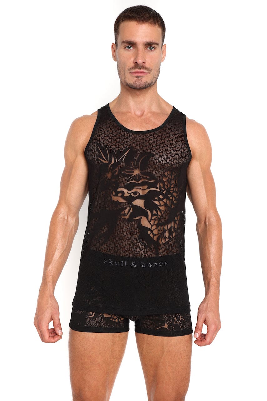 Dragon Burnout Black Tank Top for Women - Stylish Casual & Party Wear - Soft Comfortable Sleeveless Shirt for Summer, Festivals, and Night Out