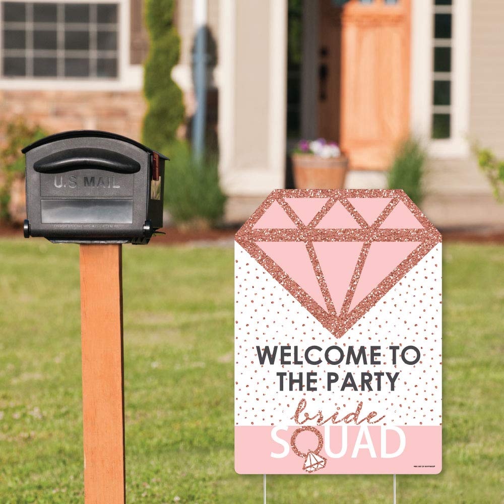 Rose Gold Bridal Shower Welcome Sign - Bride Squad Party Decorations for Bachelorette & Wedding Events - Outdoor Yard Sign for Bridal Party Decor