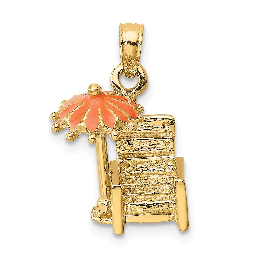 14K Yellow Gold 3D Beach Chair with Umbrella Charm - Jewelry for Summer Vacation & Beach Lovers - Perfect for Necklaces, Bracelets & Gifts