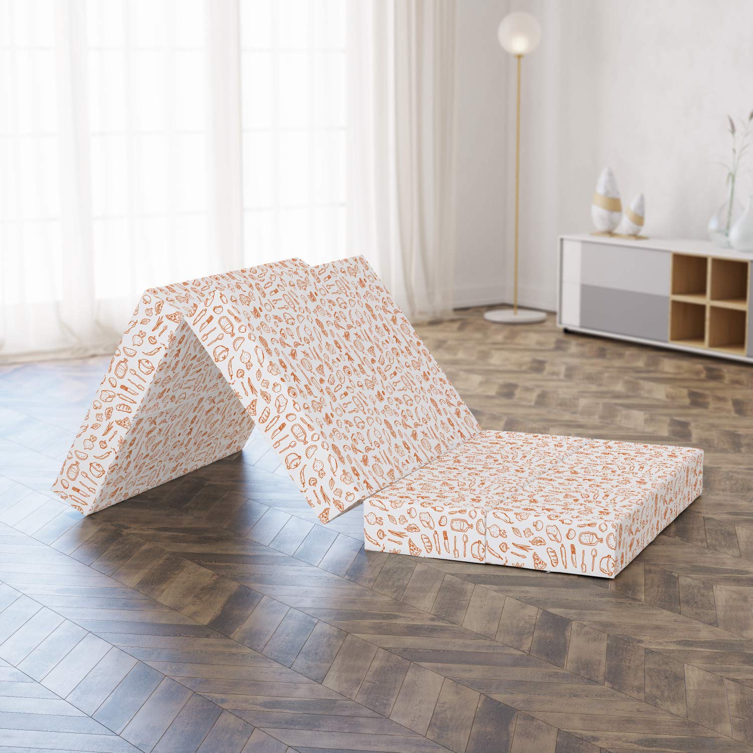 Ambesonne Food Art Foldable Mattress - Rolling Pin Whisk Lemon Print, 74.8