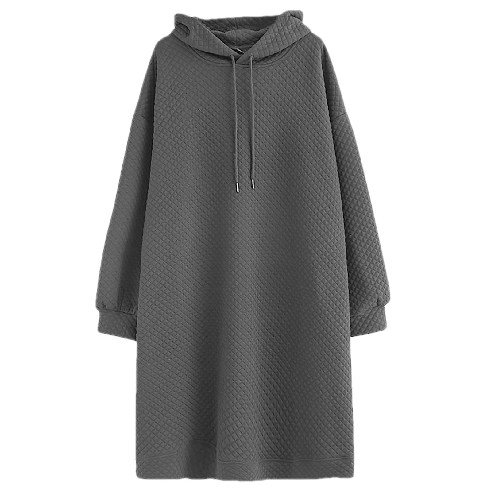 Women's Oversized Hooded Sweatshirt Dress - Loose Fit Waffle Knit Pullover Maxi Dress with Pockets | Casual Streetwear, Loungewear & Winter Layering Outfit