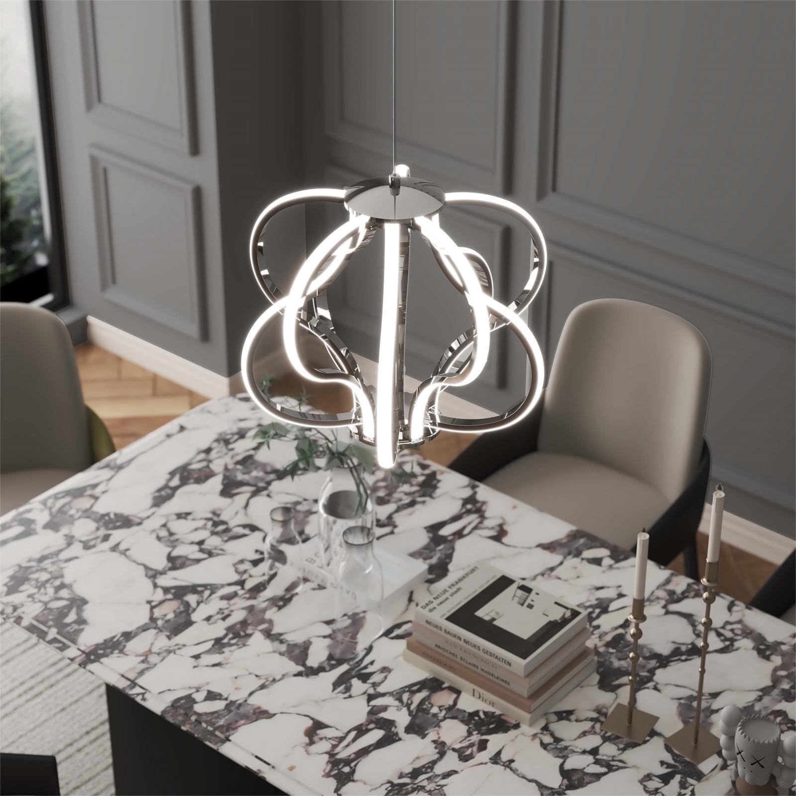 Modern LED Chandelier - 10 Light Chrome Hanging Pendant Light Fixture with Easy Installation | Silver Finish for Dining Room, Living Room, Bedroom, Kitchen & Hallway | Perfect for Home Decor & Interior Lighting
