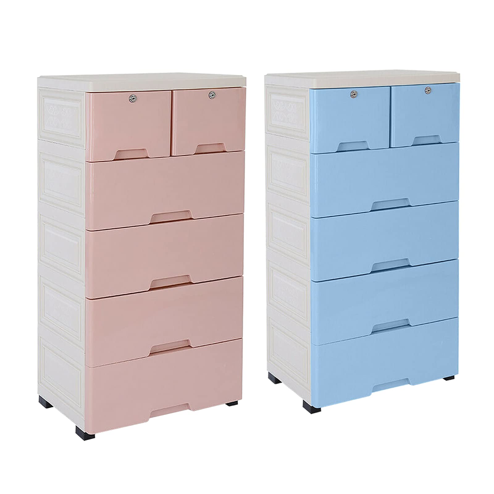 6-Drawer Plastic Storage Tower with Wheels - DYRABREST Vertical Dresser Organizer for Clothes & Accessories, Easy Assembly 5-Tier Cabinet for Bedroom, Closet, Dorm or Office (Blue)