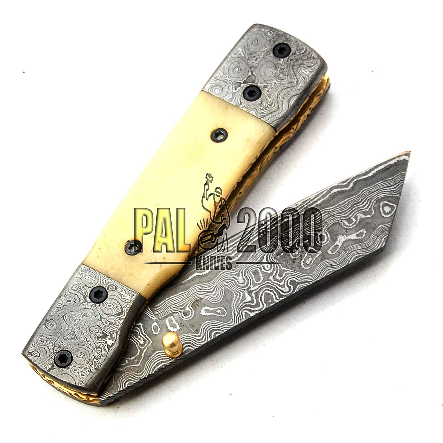 Handmade Damascus Steel 8 Inch Folding Pocket Knife - PAL 2000 POC-9677 | EDC, Camping, Hunting & Outdoor Survival Gear