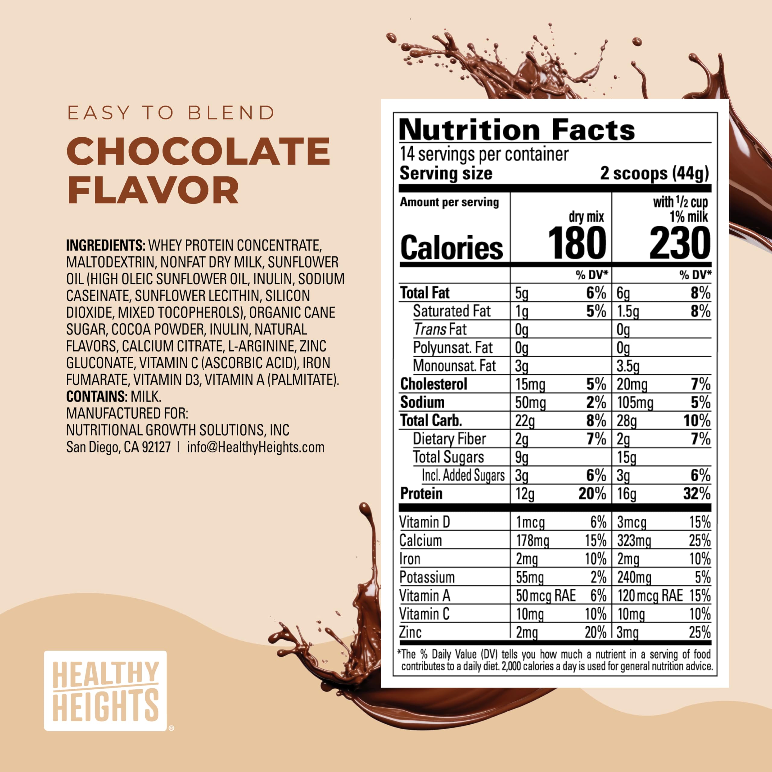 Healthy Heights Grow Daily Kids Protein Drink Mix (Chocolate) - High Protein Shake for Children Ages 3+ | Supports Growth & Development | Perfect for Breakfast, Snacks & Active Lifestyles