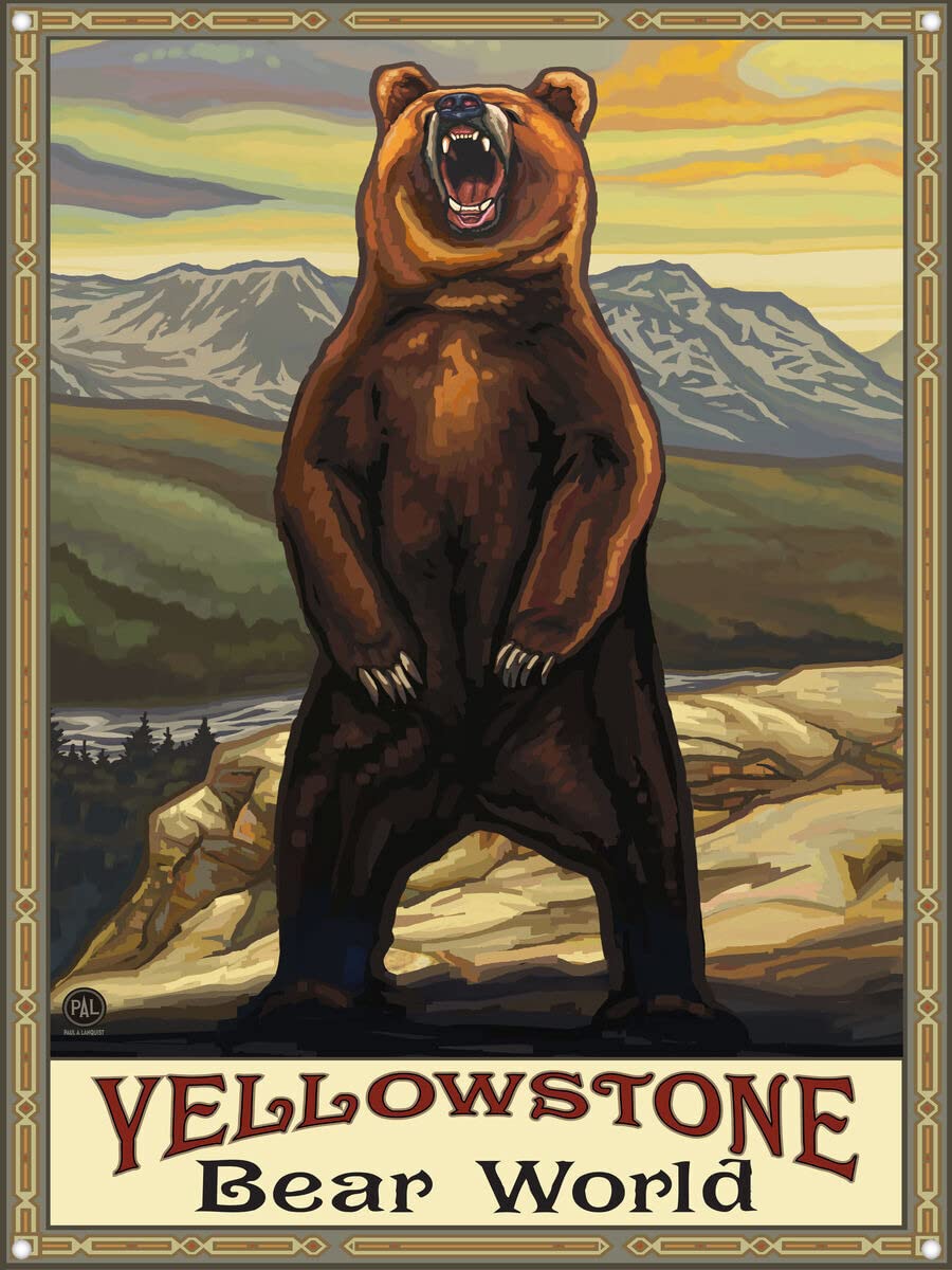 Yellowstone Bear World Grizzly Bear Metal Wall Art Print - 8.5x11.5 Inch Travel Artwork by Paul A. Lanquist - Perfect for Home Decor, Office & Cabin Wall Art
