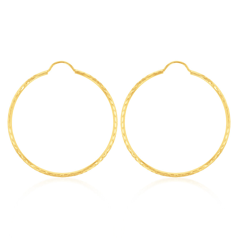 9ct Yellow Gold 30mm Diamond Cut Hoop Earrings for Women - Elegant Everyday Jewelry for Work, Party & Special Occasions