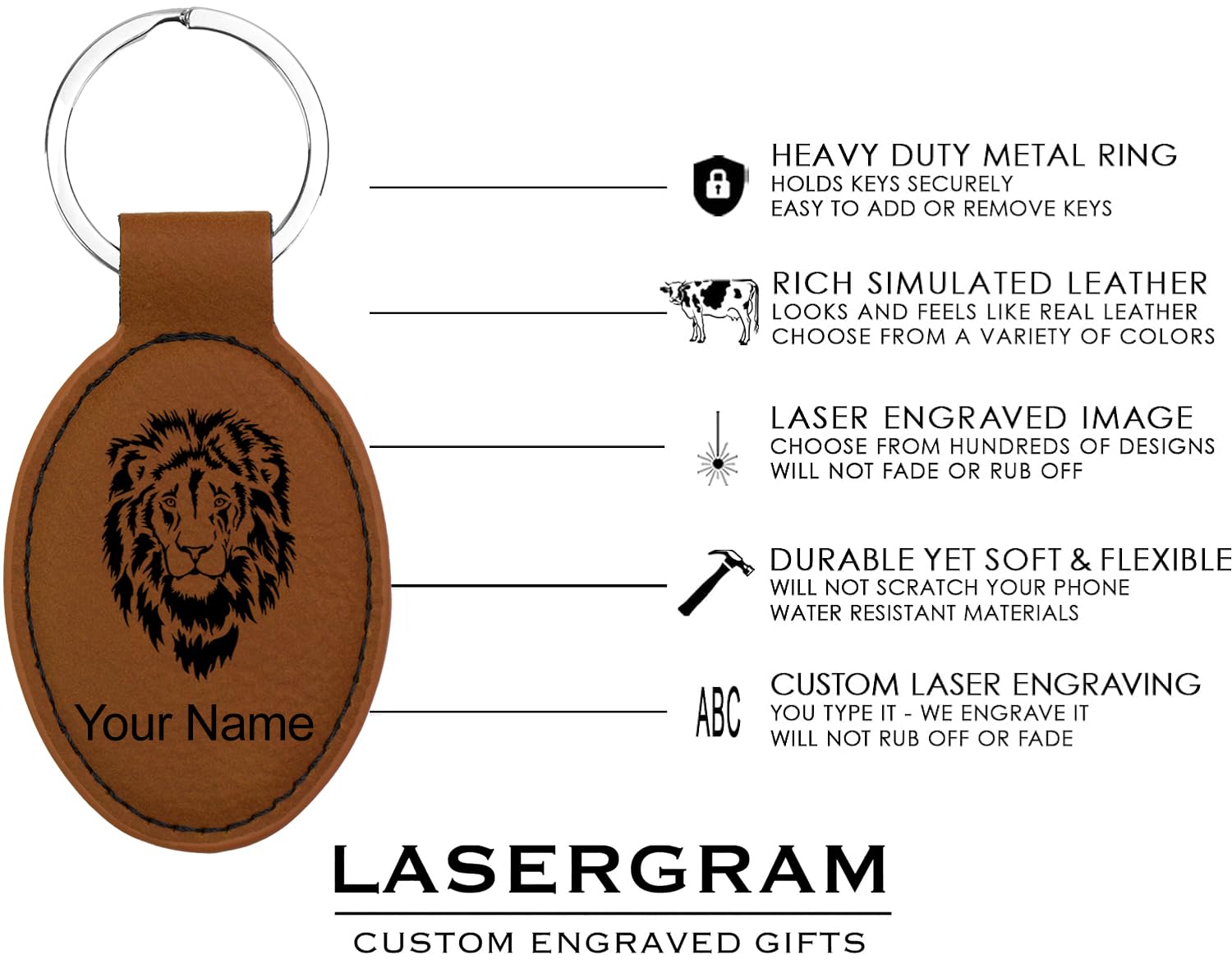 Personalized LaserGram Oval Keychain - Custom Engraved Tuna Fish Design (Dark Brown) | Unique Gift for Fishing Enthusiasts & Marine Lovers