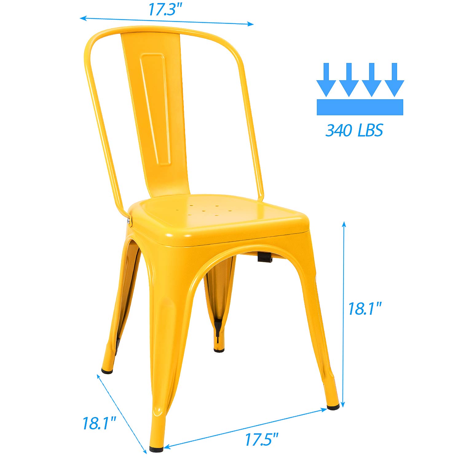 **Distressed Style Metal Indoor-Outdoor Stackable Dining Chairs Set of 4 - Yellow | Kitchen, Patio, Garden & Side Chairs for Home & Restaurant Use**