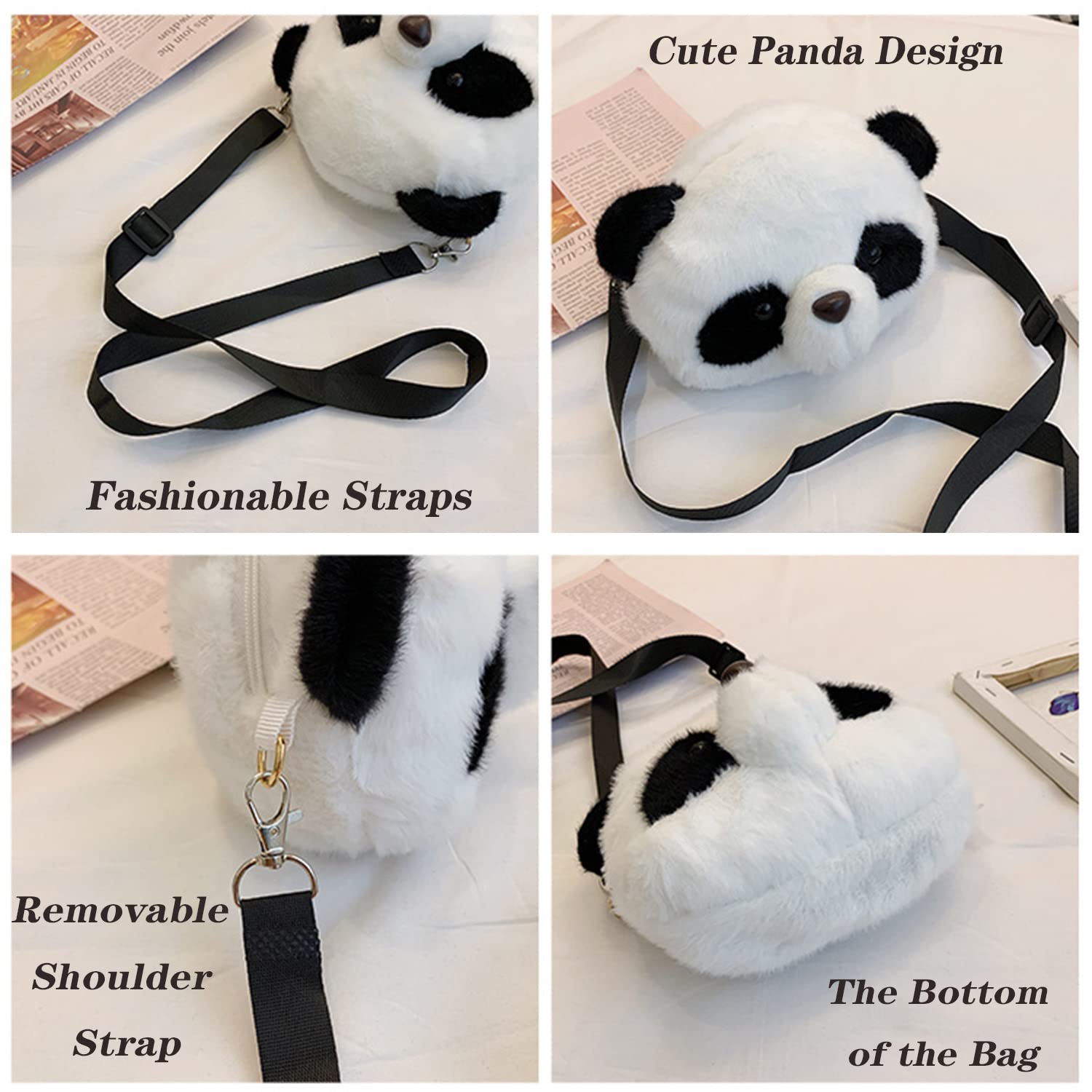 Cute Panda Plush Messenger Bag for Women & Girls - Soft Crossbody Shoulder Purse for School, Travel & Everyday Use