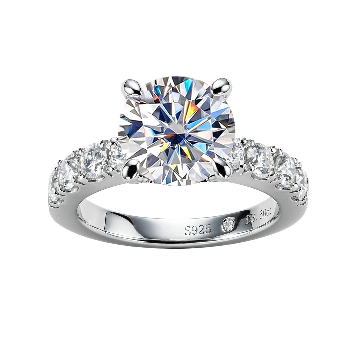 AnuClub 4.3cttw D Color Moissanite Engagement Ring - Round/Oval/Asscher Cut 925 Sterling Silver Women's Promise & Anniversary Ring | Elegant Gift Box | Perfect for Proposals, Weddings & Special Occasions